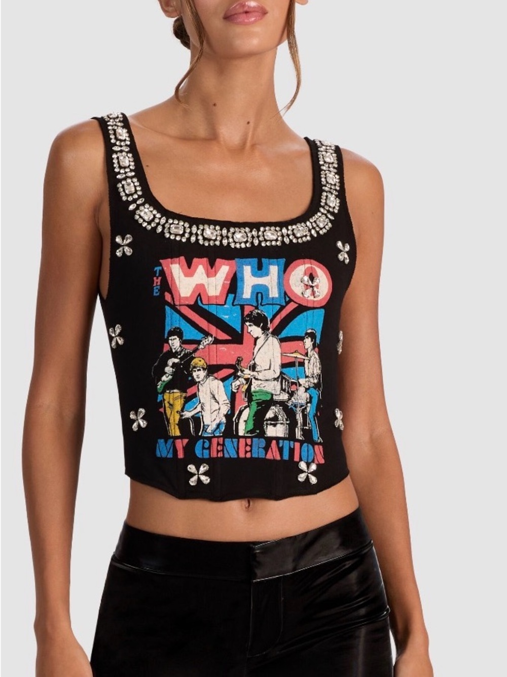 Alice and Olivia Breslin The Who Band Rhinestone-Embellished Corset Tank